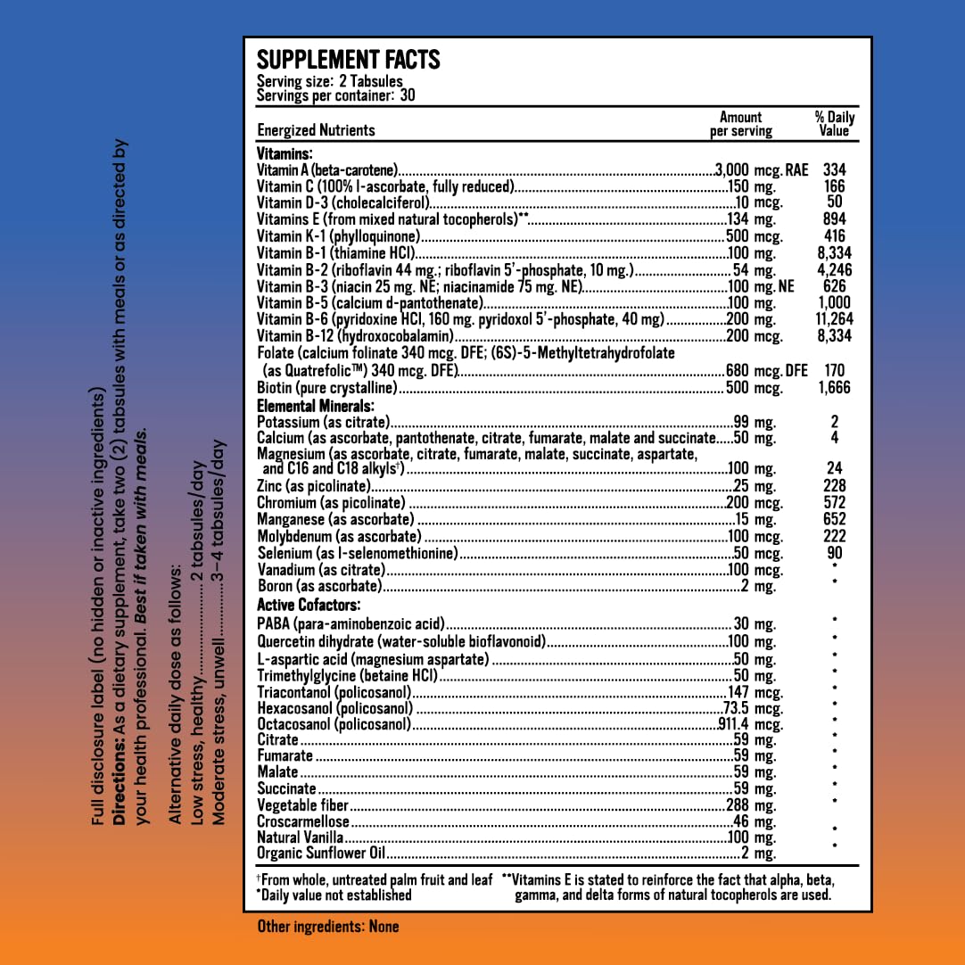 Energized Multi Men's - Potent Multivitamin for Men 40 Fully Bioavailable Nutrients B Complex Vitamins for Men, Vitamin D, Vitamin C, Vitamin K, Zinc, Quercetin, Calcium, Magnesium Vitamins for Men