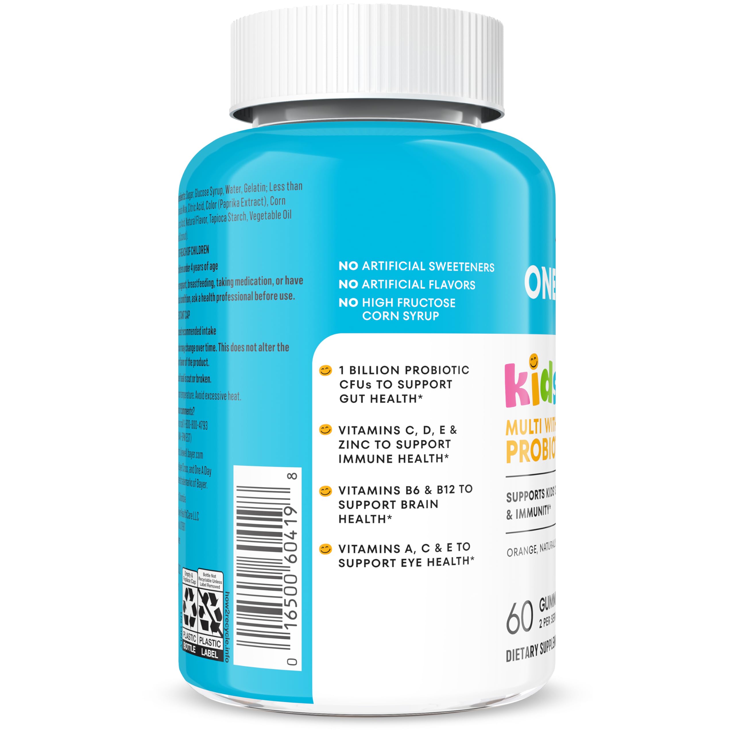 One A Day Kids Multi + Probiotic Kids Multivitamin Gummies, Kids Probiotics for Digestive Health, Kids Vitamins with Vitamin D for Immune Support, Orange Flavor, 60 Count