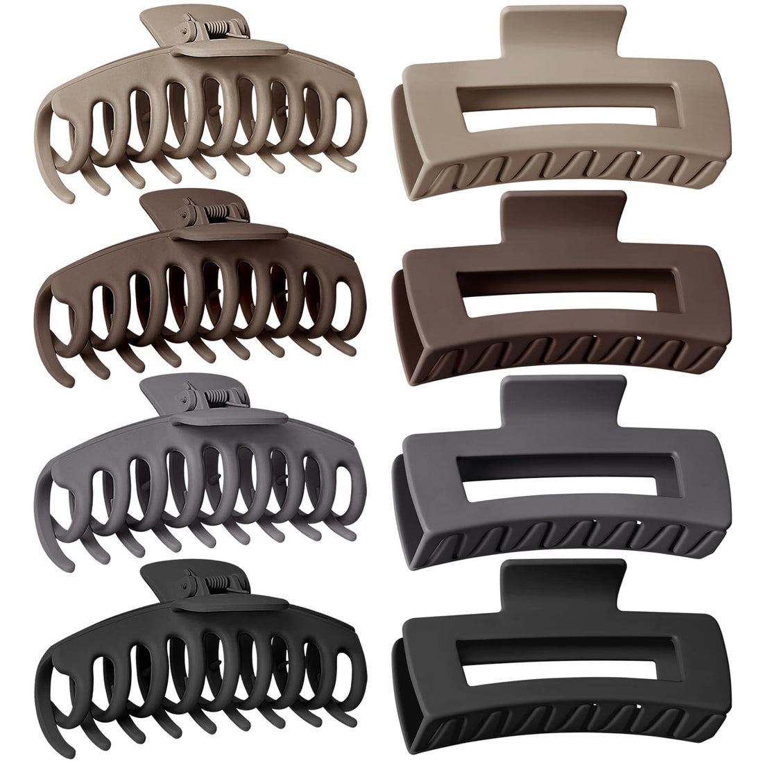 TOCESS 8 Pack Neutral Big Hair Claw Clips for Women Large Claw Clip for Thin Thick Curly Hair 90's Strong Hold 4.33 Inch Nonslip Matte Jumbo Hair Clips