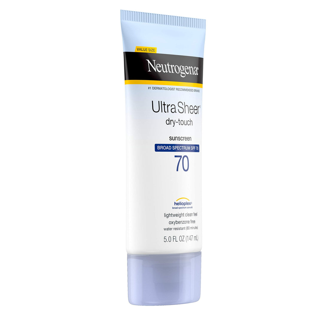 Neutrogena Ultra Sheer Dry-Touch Sunscreen Lotion, Broad Spectrum SPF 70 UVA/UVB Protection, Oxybenzone-Free, Light, Water Resistant, Non-Comedogenic & Non-Greasy, 5 fl. oz