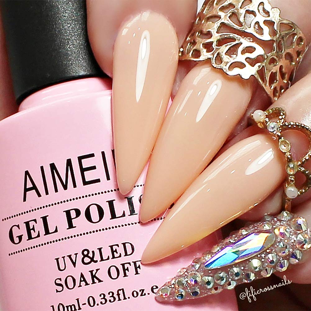 AIMEILI Soak Off U V LED Nude Gel Nail Polish - Soft Peach Pink (036) 10ml