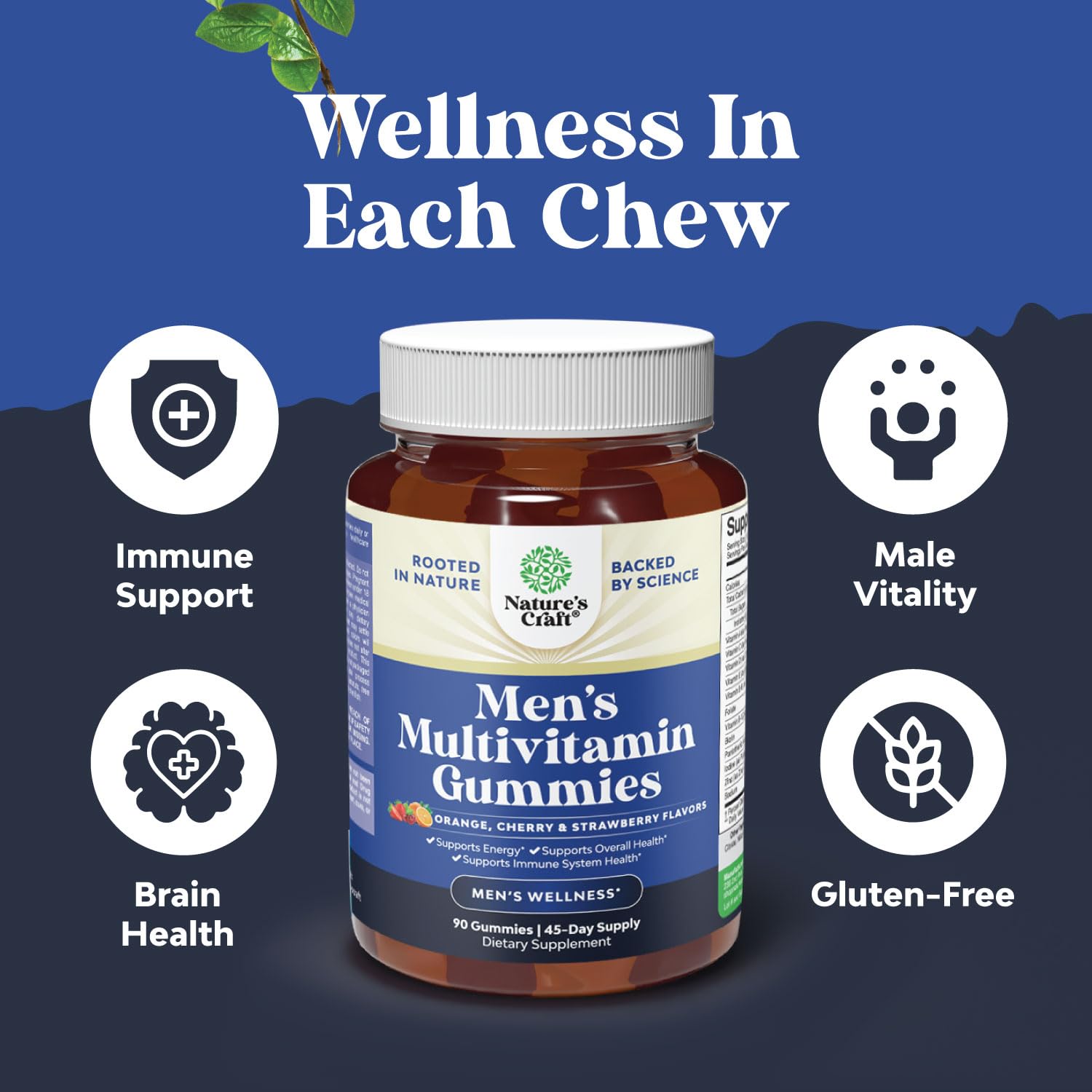 Natures Craft Daily Mens Multivitamins Gummies - Mens Gummy Multivitamins with Zinc and Biotin Immune Support Gummies - Potent Vitamins for Energy and Immunity Non-GMO Gluten Free Halal 90 Count