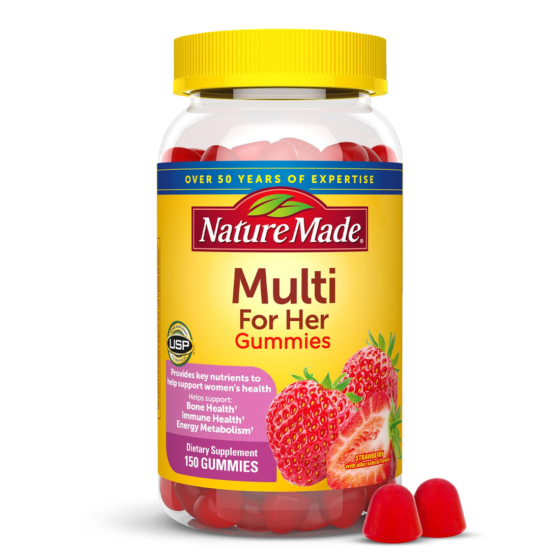 Nature Made Multivitamin For Her, Womens Multivitamin for Daily Nutritional Support, Multivitamin for Women, 150 Gummies, 75 Day Supply