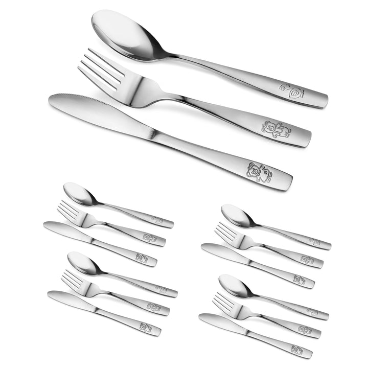 15 Piece Stainless Steel Kids Cutlery, Child and Toddler Safe Flatware, Kids Silverware, Kids Utensil Set Includes 5 Knives, 5 Forks, 5 Spoons, Total of 5 Place Settings, Ideal for Home and Preschools