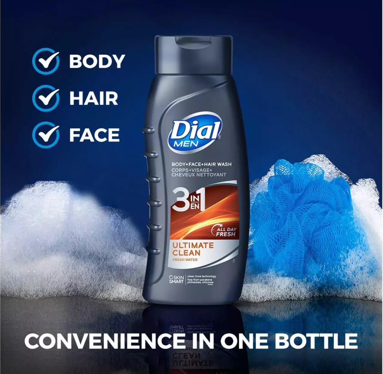 Dial for Men, Ultimate Clean Hair & Body Wash, 16-Ounce Bottles (Pack of 3)