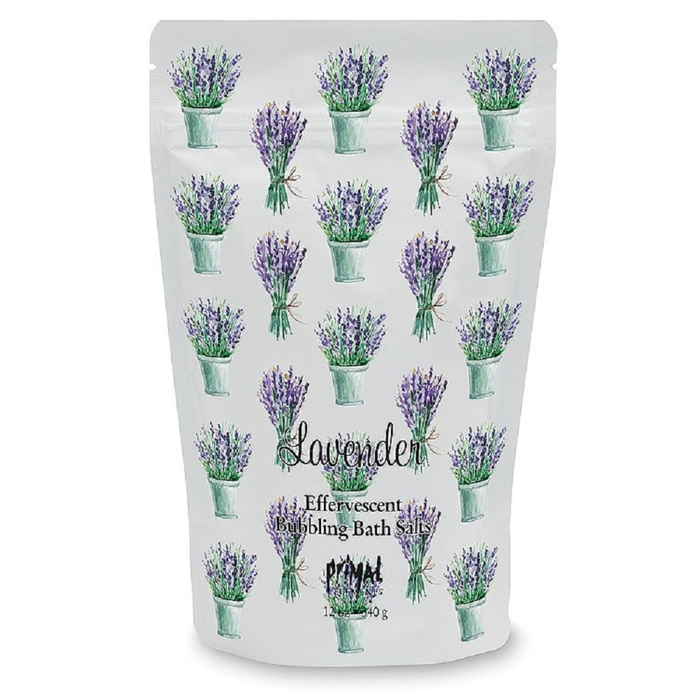 Primal Elements Detoxifying Sea Salt Soak, Bubbling Aromatherapy Salts with Essential Oils, Lavender, 12 oz Resealable Bag