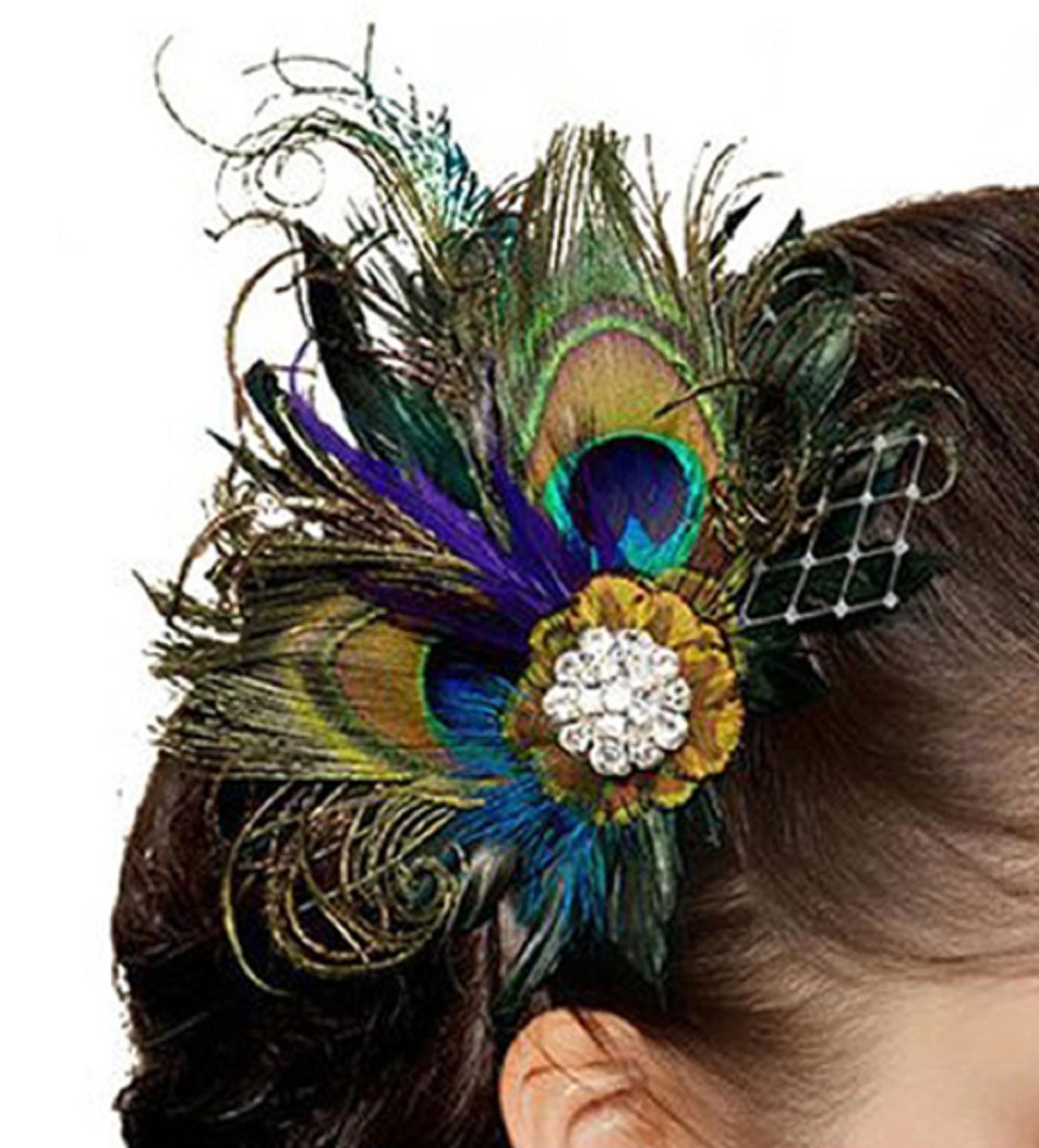 Leiothrix Unique Peacock Feather & Rehinestone Hair Pins for Women and Girls Apply to Party Evening Costume