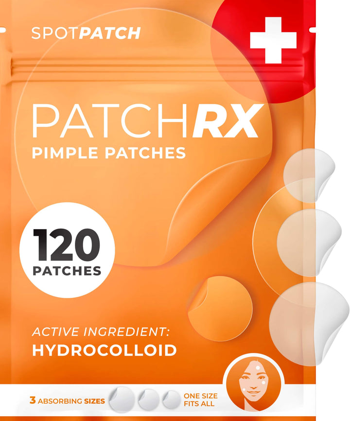 PatchRx Acne Patches (120 Count) with Hydrocolloid Only, Hydrocolloid Pimple Patches for Face - Zit Patch Acne Dots - Acne Patches - Pimple Patch with 3 Size Acne Stickers