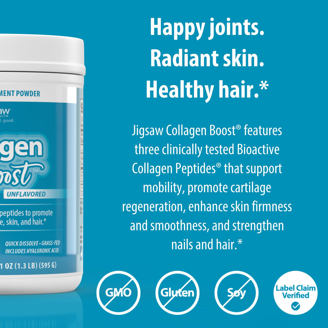 Jigsaw Health Collagen Boost | Promotes Healthy Joints, Cartilage, Skin, and Hair | 30 Servings