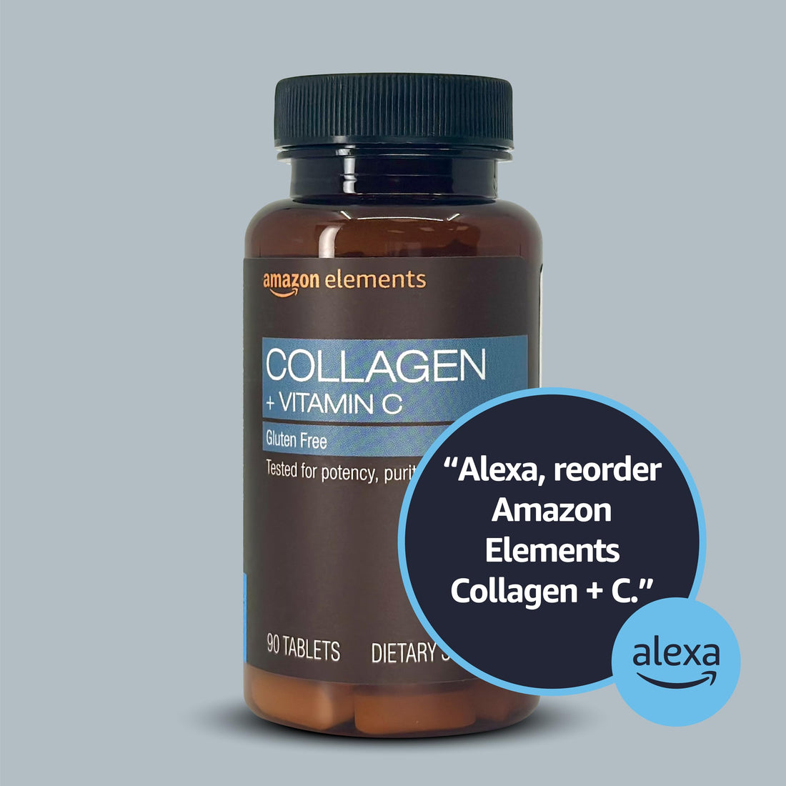 Amazon Elements Collagen Peptides + Vitamin C, 2500 mg Collagen Peptides per Serving, 90 Tablets, 1 Month Supply