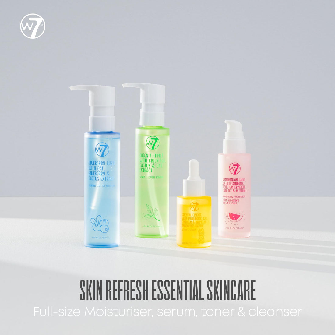 W7 Skin Refresh Skincare Set | Face Cleanser, Toner, Serum & Moisturizer | Hydrating & Glow Boosting Routine | Full Size, Long Lasting Products to Use at Home