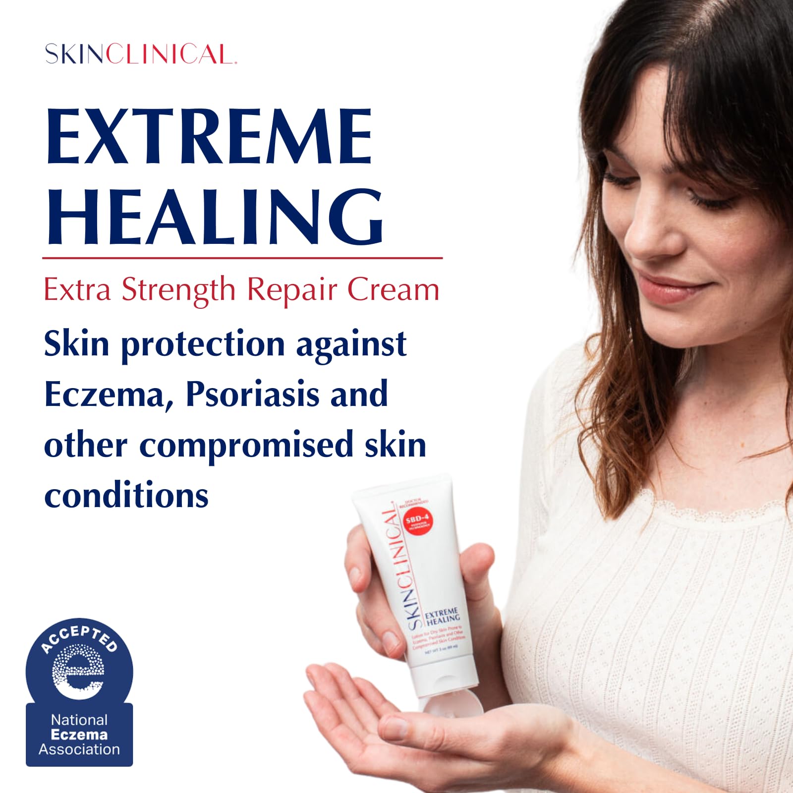 SkinClinical Extreme Healing, Non-Sticky, Fast-Absorbing Lotion For Dry Skin with Eczema and Psoriasis, Fragrance Free Lotion with Patented Ingredient SBD-4, Soothing Relief for Hand and Body, 3 Oz