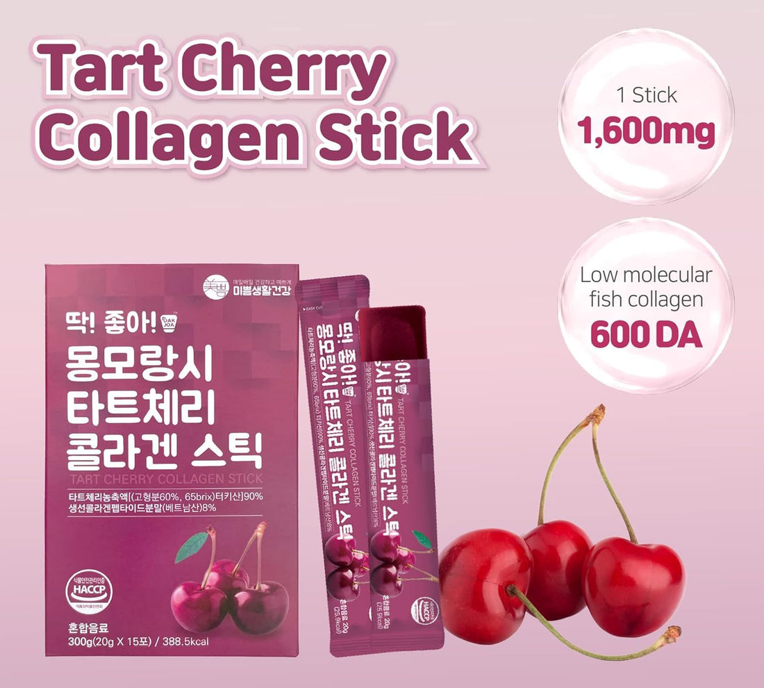 Mippeum Tart Cherry Collagen Jelly Stick 20g * 15 Stick 1,600mg Low Molecular Fish Collagen