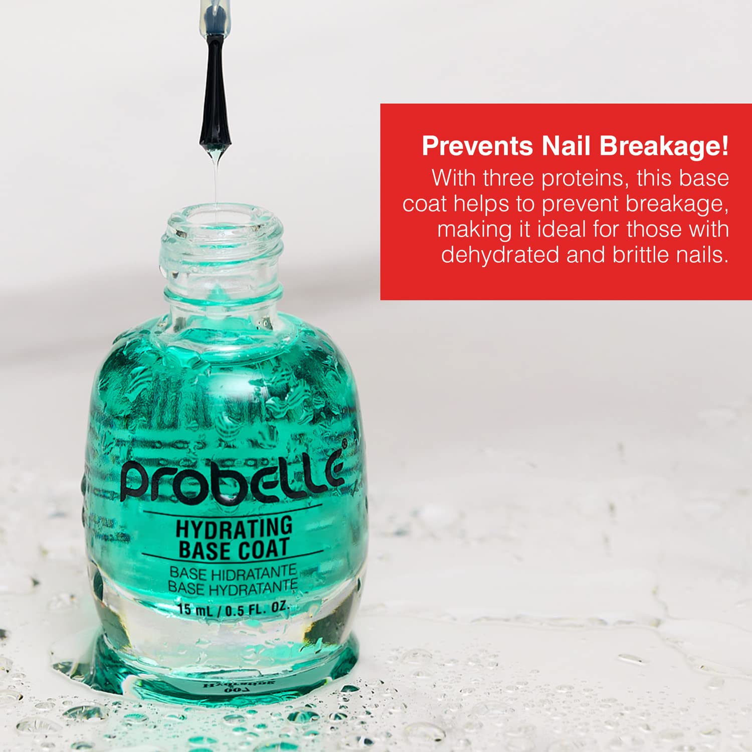 Probelle Hydrating Base Coat For Dry Nails And Brittle Nails - Keratin And Vitamin E Restore Nails To A Hydrated State, 0.5 Fl Oz/ 15 Ml
