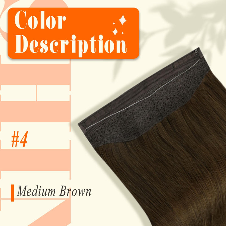 Fshine Secret Crown Hair Seamless 18Inch Hair Extensions with Invisible Transparent Wire Layered Hair Extensions Dark Brown Fish Line Hair Extensions Human Hair Piece Headbands for Women 80 Gram