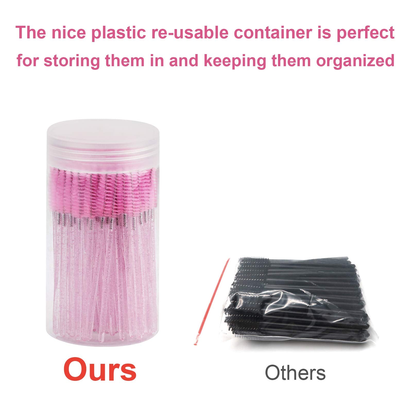 CHEFBEE 100PCS Disposable Eyelash Brush, Mascara Wands Makeup Brushes Applicators Kits for Eyelash Extensions and Eyebrow with Container (Light Pink)