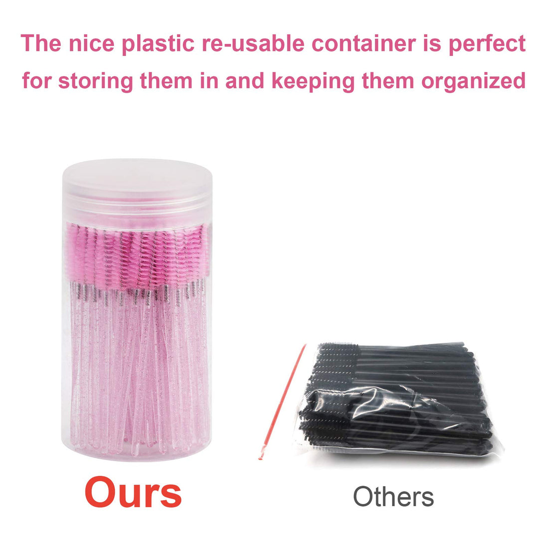 CHEFBEE 100PCS Disposable Eyelash Brush, Mascara Wands Makeup Brushes Applicators Kits for Eyelash Extensions and Eyebrow with Container (Light Pink)