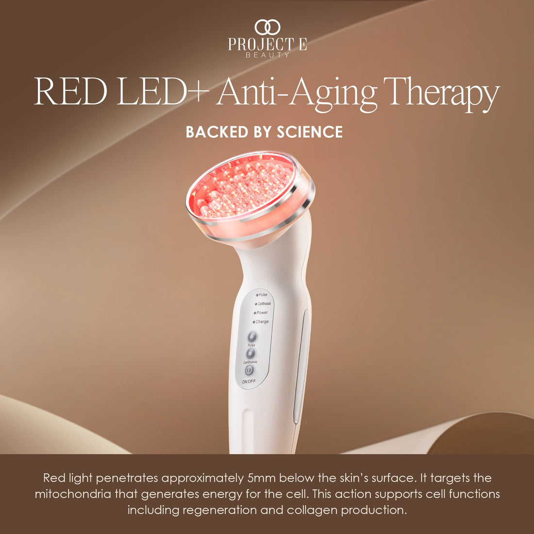 RED LED+ Anti-Aging Therapy by Project E Beauty | Collagen Boosting | Instant Firming and Lifting | Reduces Fine Lines & Wrinkles | Tightens & Tones | Rechargeable & Portable (Red LED Therapy)