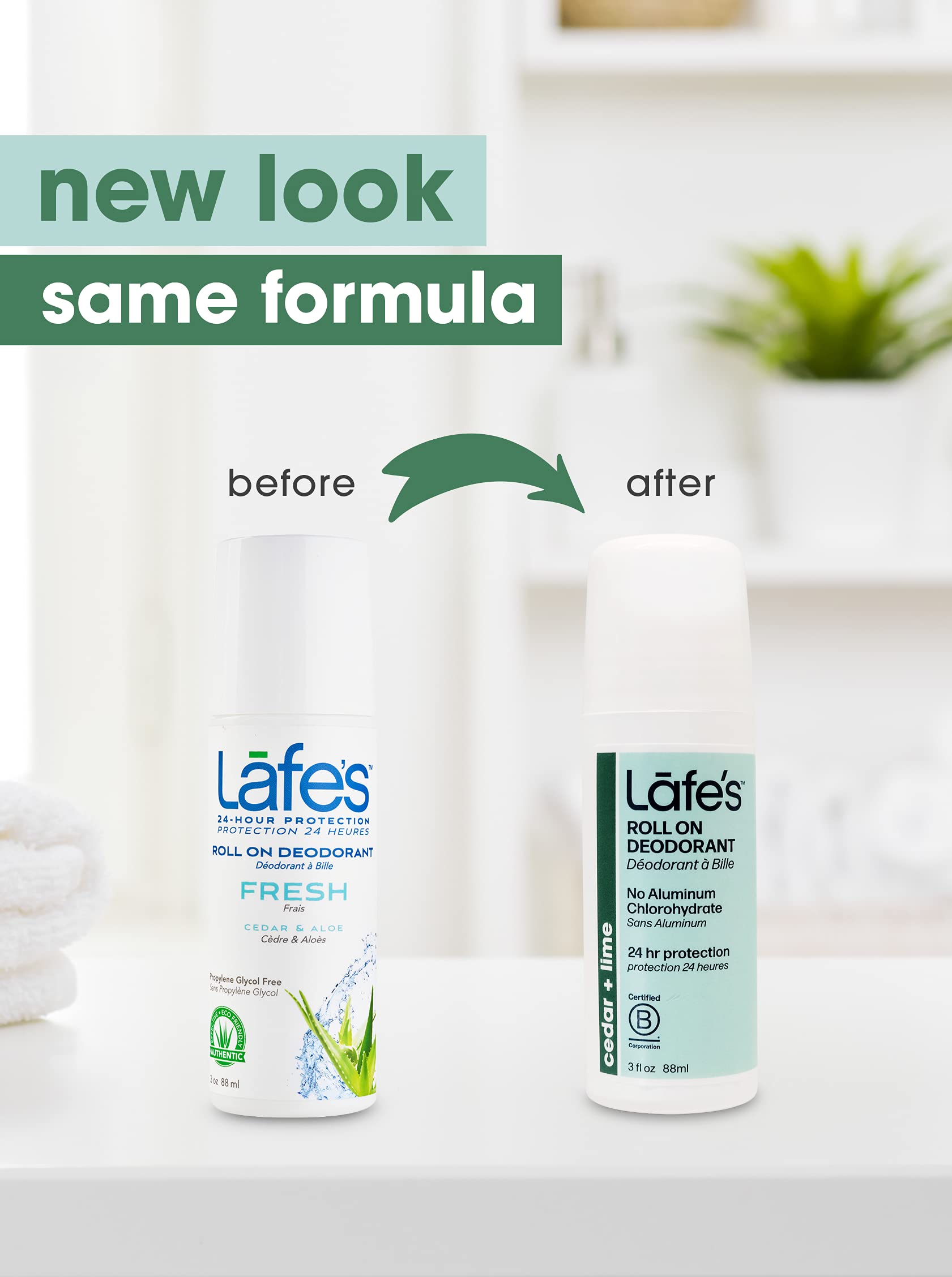 Lafes 100% Natural Roll-on Deodorant, Fresh, 3 Count