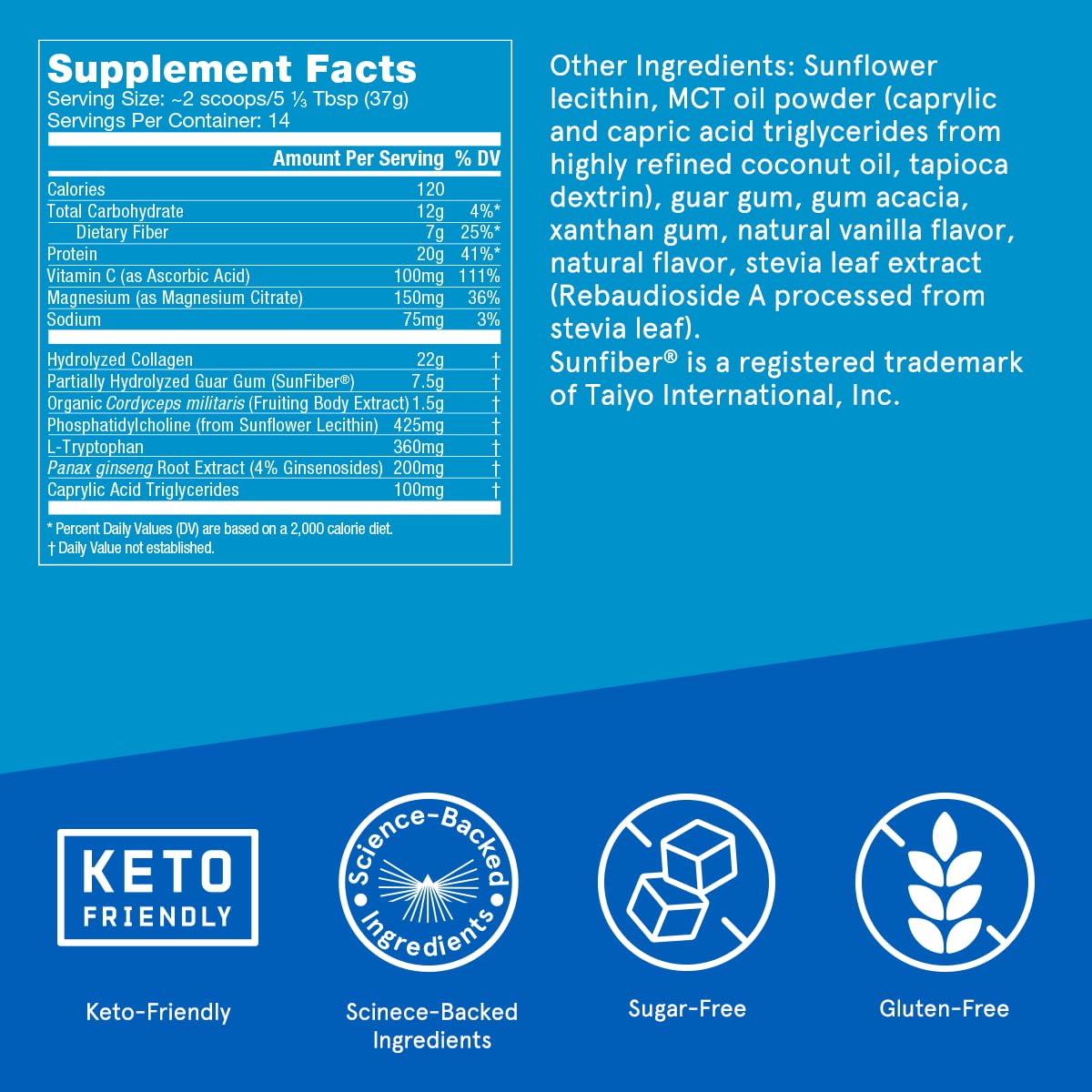 Bulletproof Vanilla Bean Energy Collagen Protein Powder, 18.3 Ounces, Caffeine-Free Fuel with Vitamins and Antioxidants