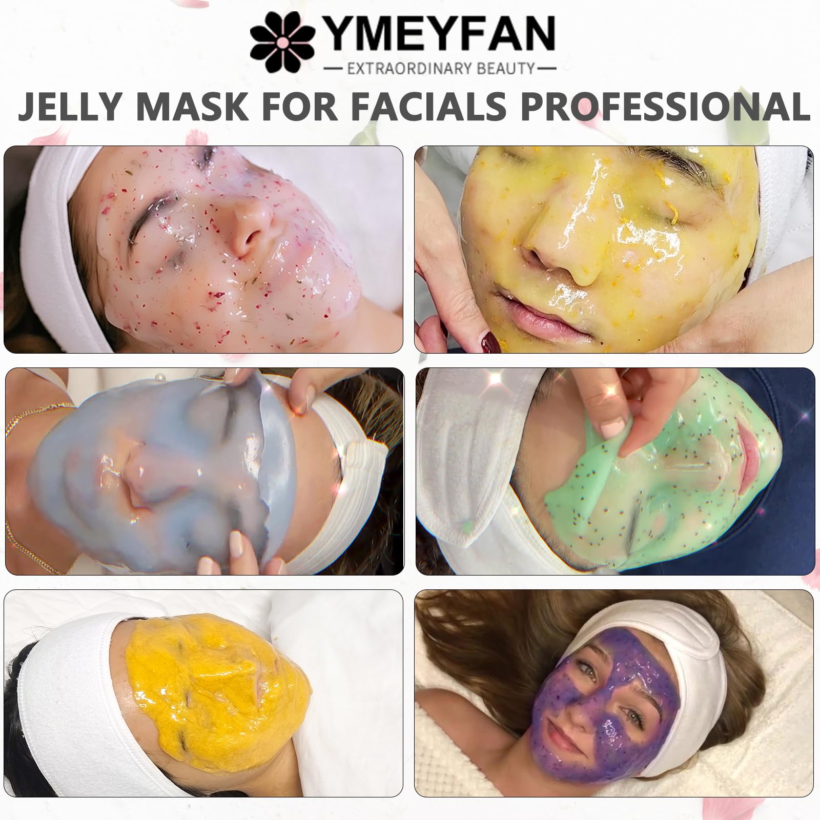 YMEYFAN 5 Jar 500G Jelly Mask Powder for Facial Professional Bundle, Beauty Spa Face Mask Skincare Product Bulk (Turmeric, Vampire, Hyaluronic Acid, Gold, Collagen)