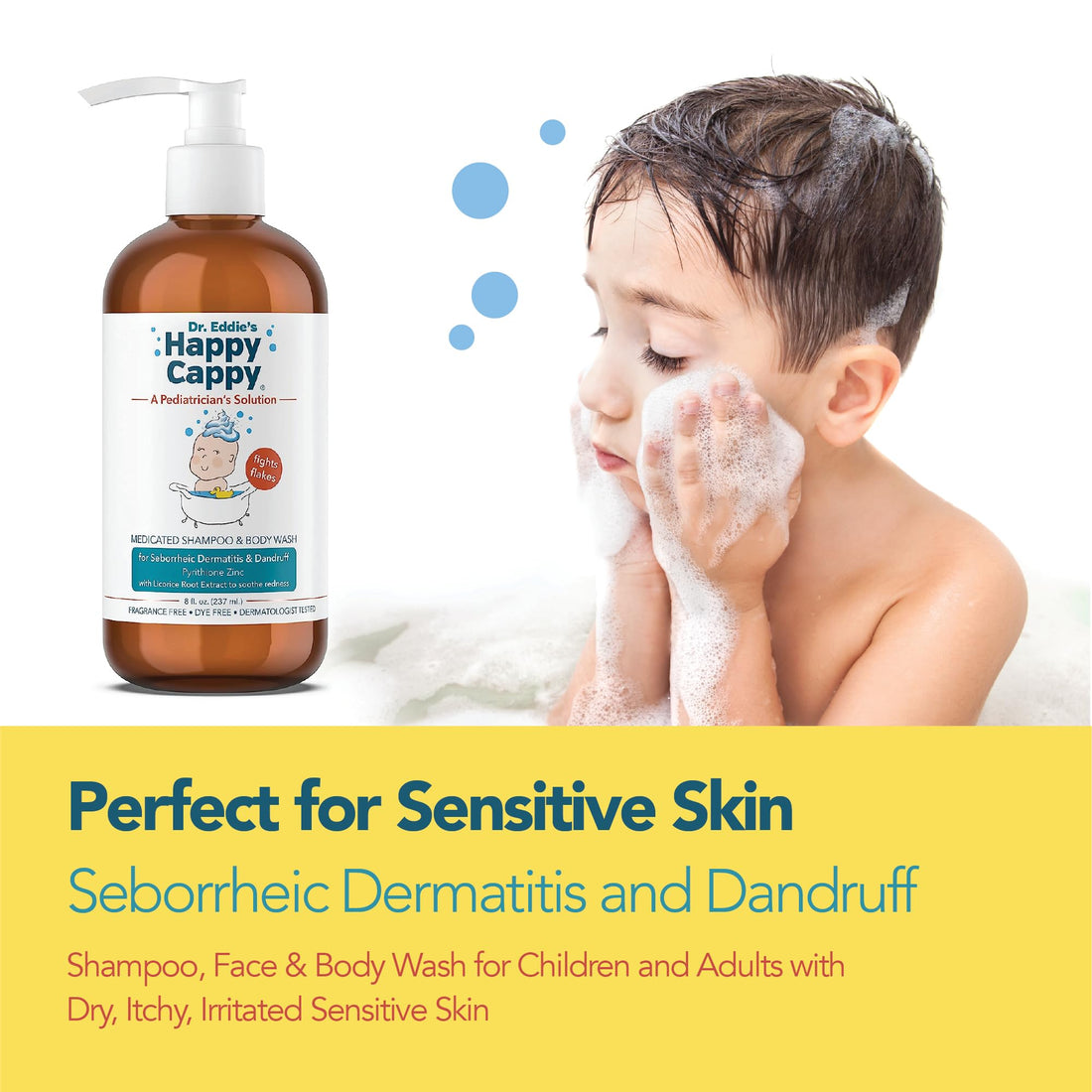 Happy Cappy Dr. Eddie’s Medicated Shampoo and Body Wash- Baby Dandruff Shampoo, Helps Cradle Cap and Seborrheic Dermatitis, Reduces Redness, Dermatologist Tested, Fragrance-Free- 8 Fl Oz (Pack of 4)