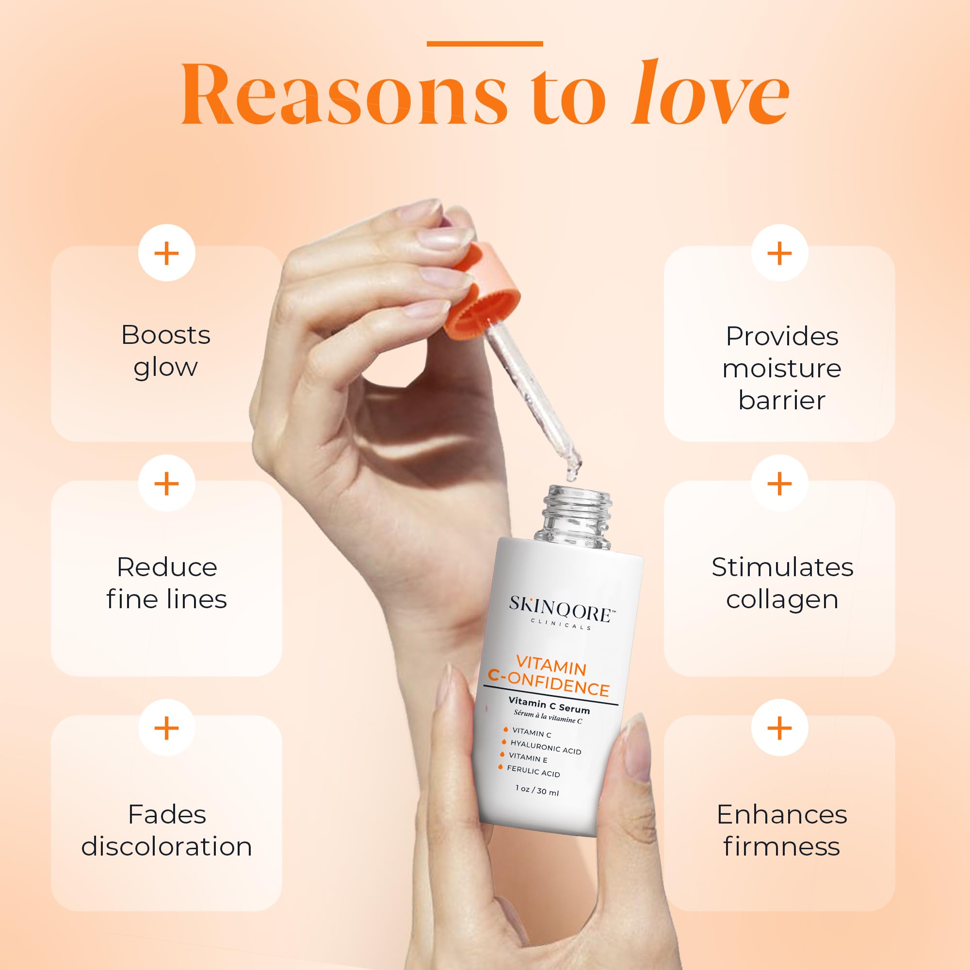 Vitamin C-onfidence | Vitamin C Serum with Ferulic Acid, Vitamin E, & Hyaluronic Acid | Improves Discoloration, Uneven Tone & Firms | Hydrating Brightening Serum | | Natural Skin Care - 1oz