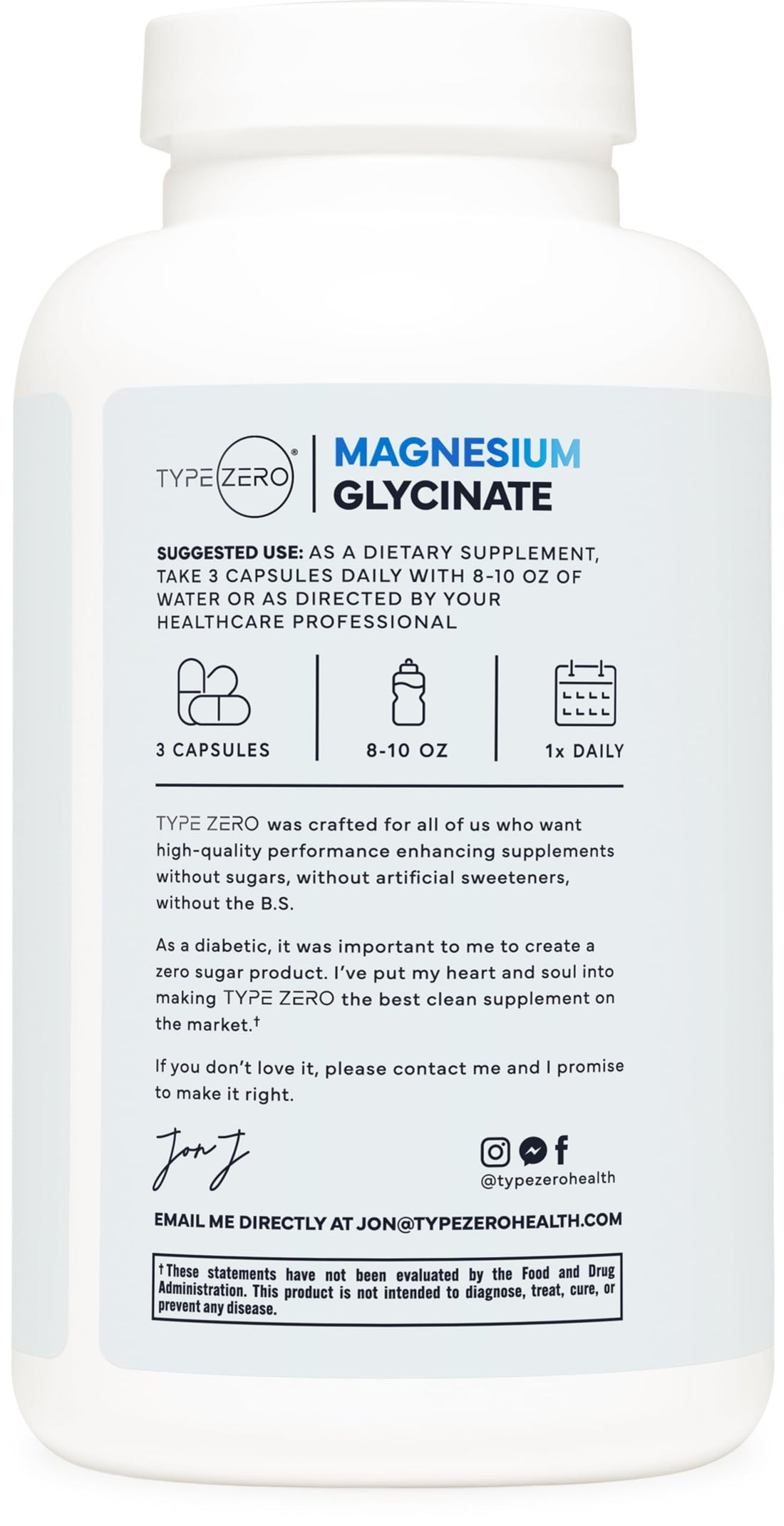 Type Zero Magnesium Glycinate (210mg | 180 Capsules) Pure, Non-GMO, Gluten Free, Natural High Absorption Magnesium Supplement