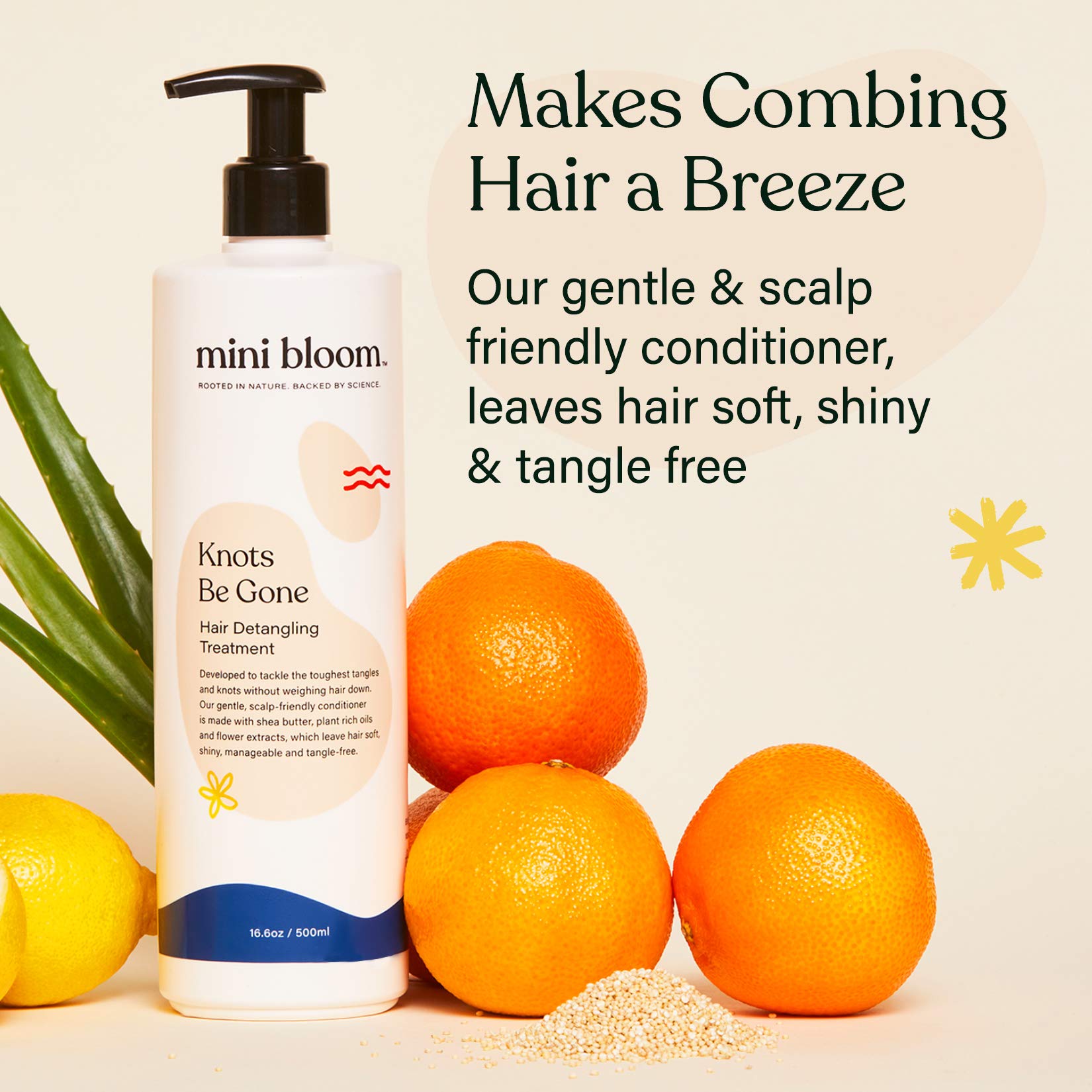 Mini Bloom Knots Be Gone Detangling Conditioner Treatment | Detangler Baby & Kid Safe | Made w/Shea Butter, Plant Rich Oils & Flower Extracts | Leaves Hair Soft, Shiny, Manageable Tangle-free 16.6oz