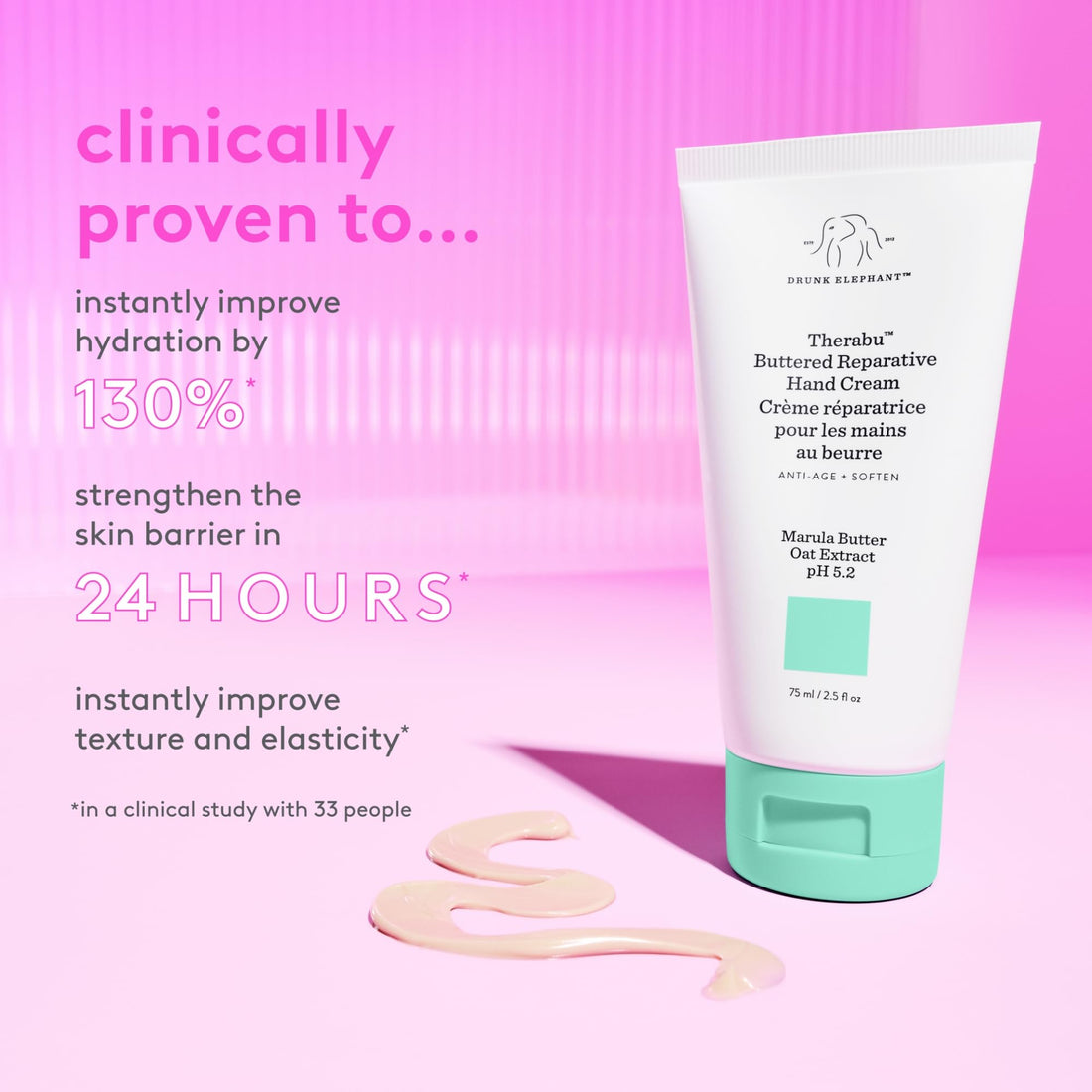 Drunk Elephant Therabu Buttered Reparative Hand Cream - 75 ml/2.5 fl oz - Hand Lotion - Clean Clinical Skincare - Cruelty-Free - Dermatologist-Tested - Free of Essential Oils, Silicones, and Fragrance