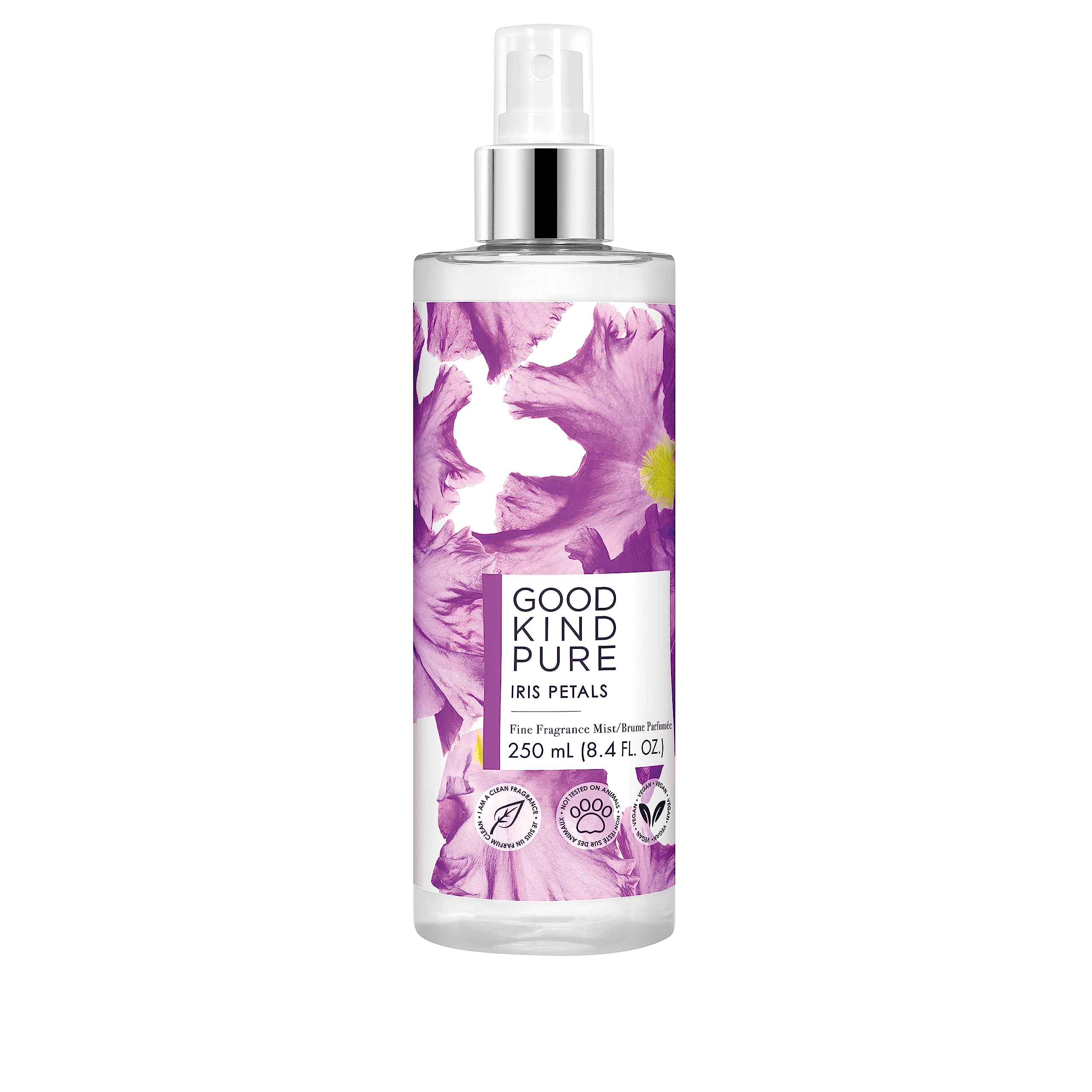 Good Kind Pure Iris Petals Body Mist Spray - Woody, Floral Fragrance - A blend of Nectarine Blossom & Soft Amber Woods - Clean, Vegan, & Long-Lasting Formula - 8.4 Fl Oz