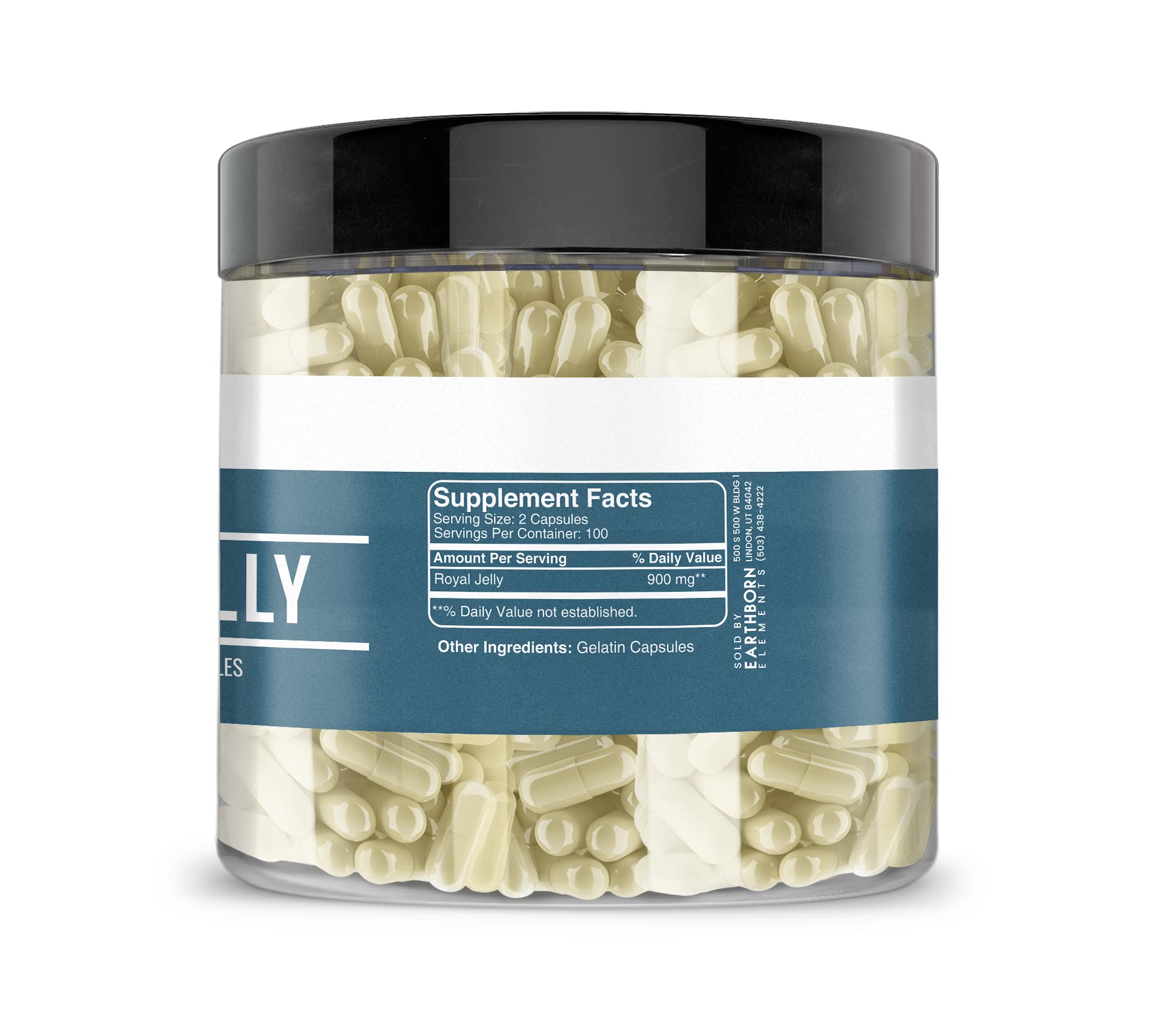Earthborn Elements Royal Jelly 200 Capsules, Pure & Undiluted, No Additives