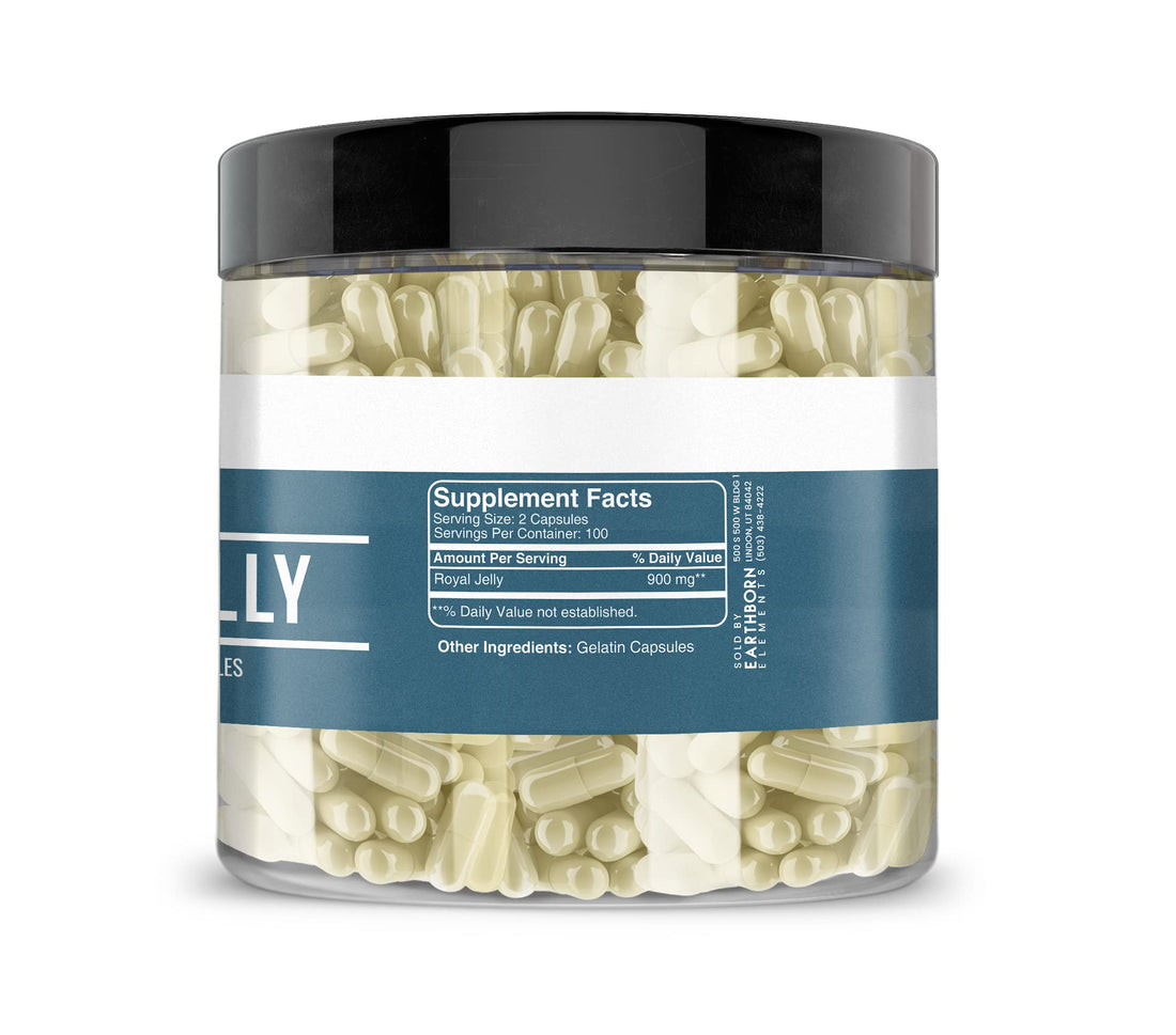 Earthborn Elements Royal Jelly 200 Capsules, Pure & Undiluted, No Additives