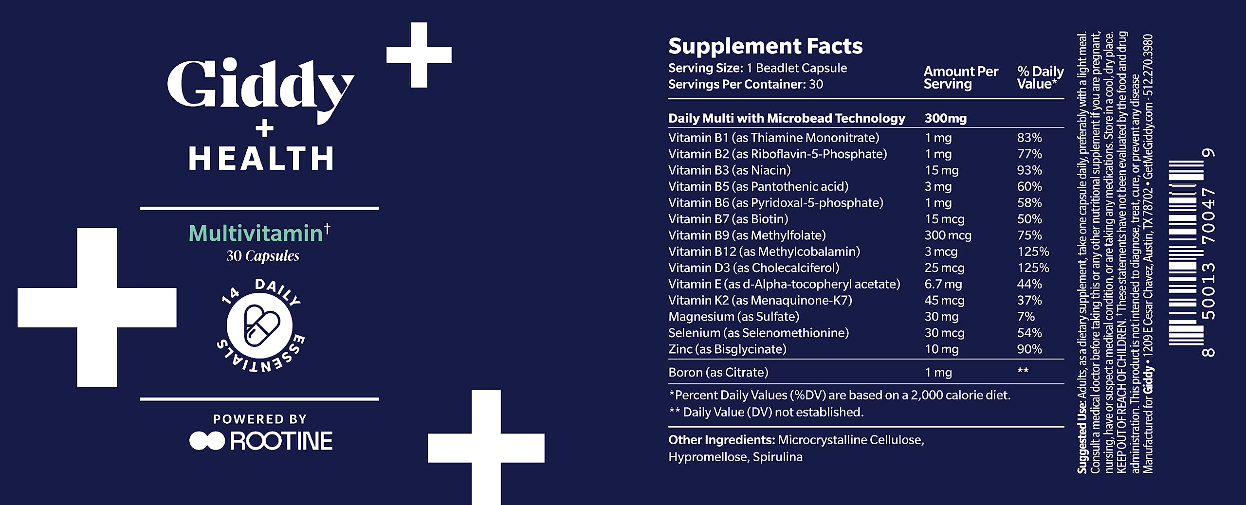 Giddy+Health Multivitamin with B-complex, D3, and zinc