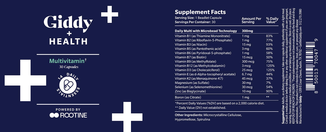 Giddy+Health Multivitamin with B-complex, D3, and zinc