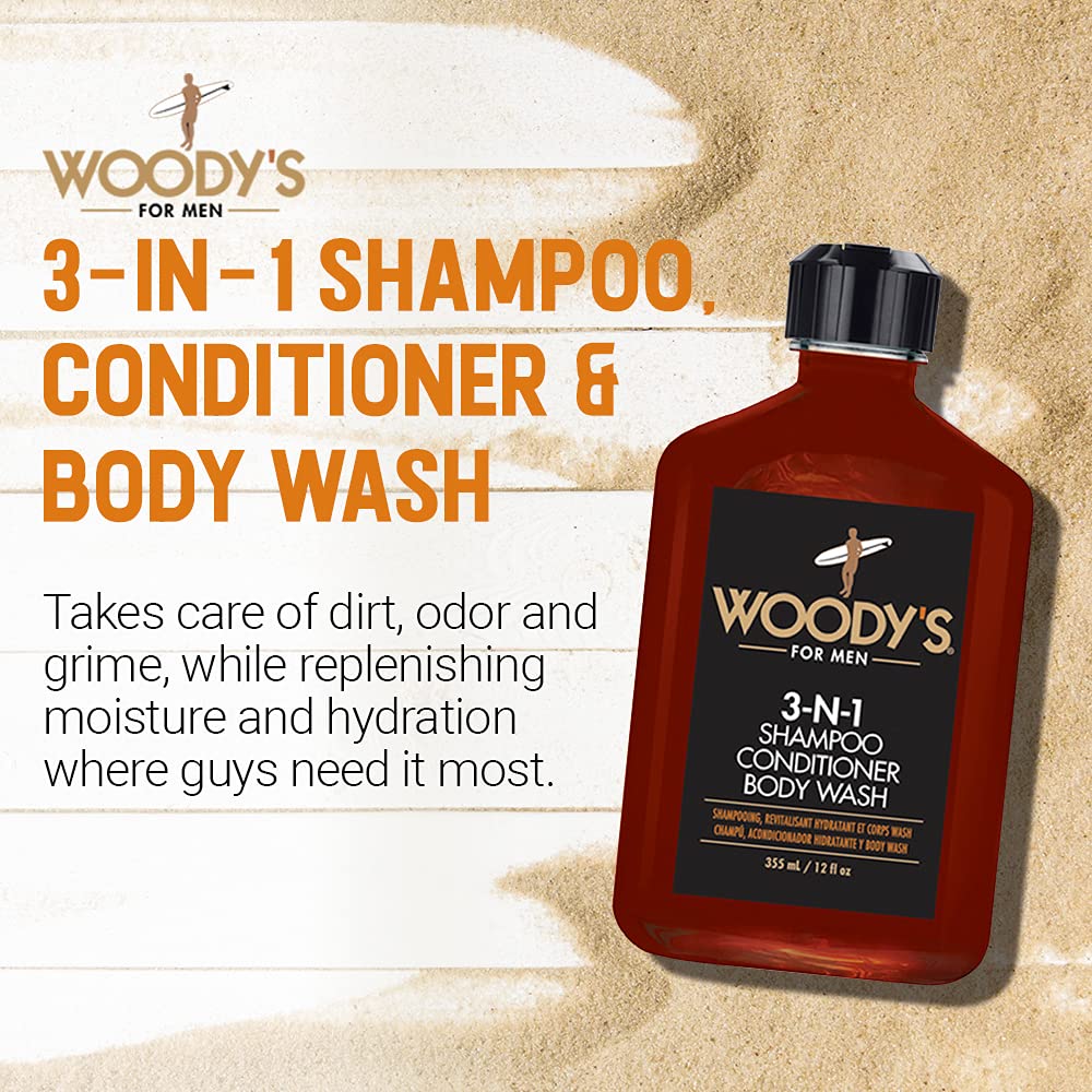 Woody's 3-in-1 Shampoo, Conditioner, & Body Wash for Men, 12 fl. oz., 1-Pack