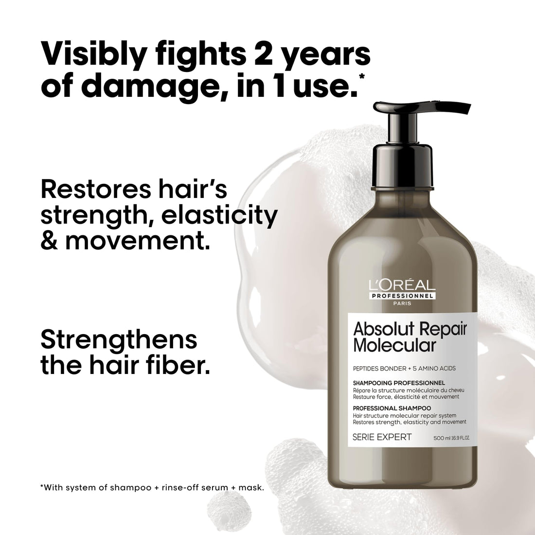 L'Oreal Professionnel Absolut Repair Molecular Shampoo - Sulfate-Free Molecular Repairing Shampoo, Repairs Damage & Restores Strength For All Damaged Hair Types