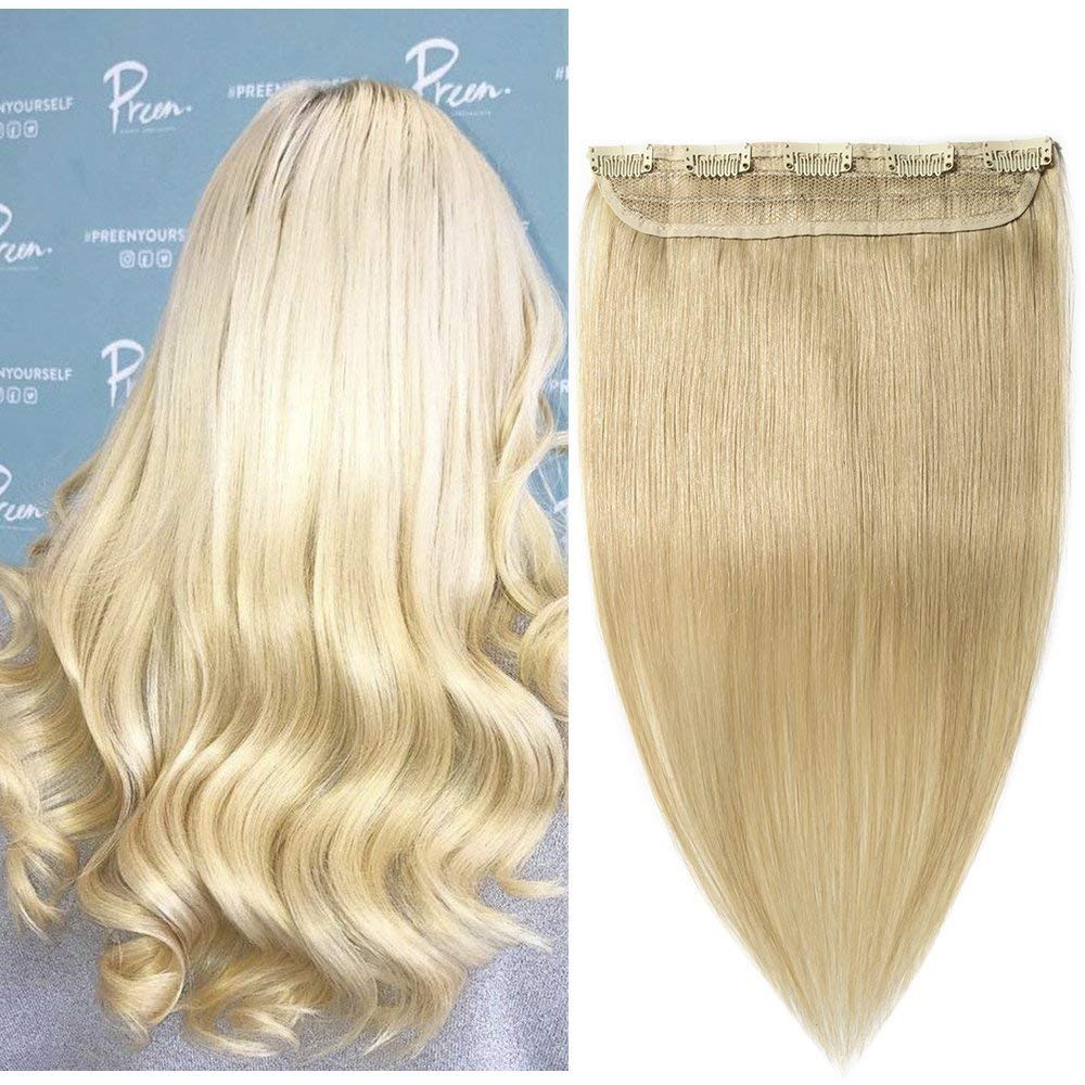 S-noilite Clip In Remy Human Hair Extensions One Piece 5 Clips Remy Human Hair Straight Soft Extensions 3 4 Full Head Thicker 20-95g #613 Bleach Blonde