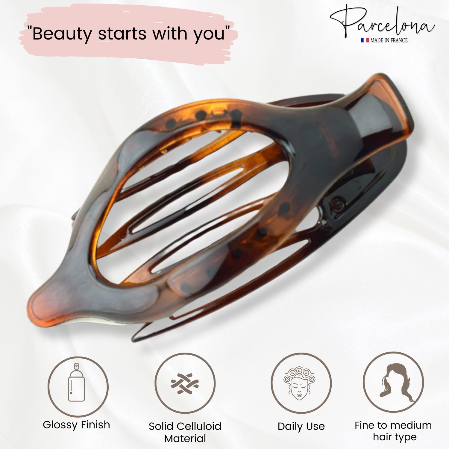 Parcelona France Wide Beak Celluloid Tortoise Shell Side Slide-in Claw Hair Clip Clamp Clutcher (Shell)