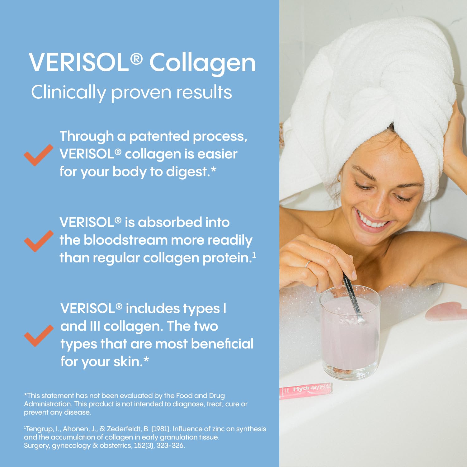 Hydralyte Verisol Collagen Packets with Electrolytes, Hydration Packets with Collagen for Women and Men, Electrolytes Powder with Collagen for Travel and Daily Hydration with Vitamin C (30 Count)