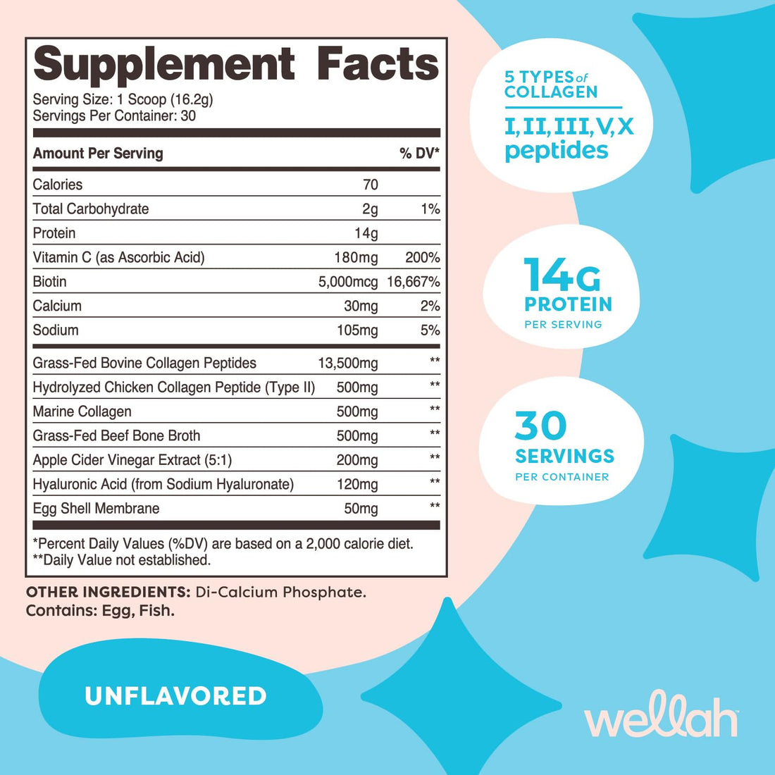 Wellah The Afterglow Multi Collagen Protein + Beauty (30 Servings, Unflavored) - Hair, Skin, Nail & Joint Support - Non-GMO and Gluten Free