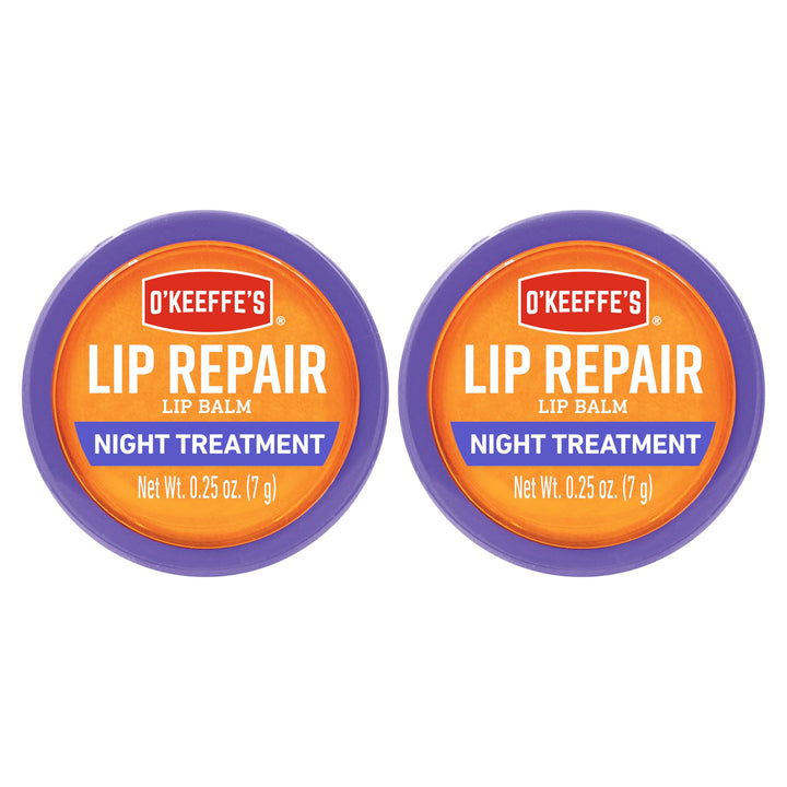 O'Keeffe's Lip Repair Night Treatment Lip Balm for Dry, Cracked Lips - 0.25 Ounce Jar (2 Pack) - Moisturizer for Extremely Cracked, Dry Lips