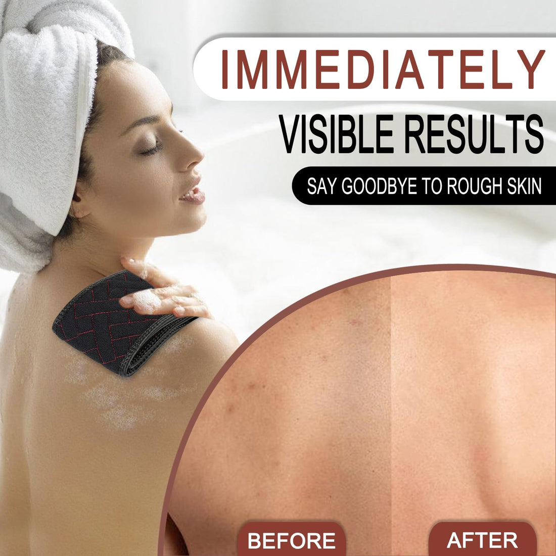 Exfoliating Back Scrubber with Upgraded Handles, 38.5 Inch Double-Sided Body Scrub Bath Exfoliator, Exfoliating Washcloth for Use in Shower, Back Washer to Deep Clean Your Skin for Men & Women (Black)