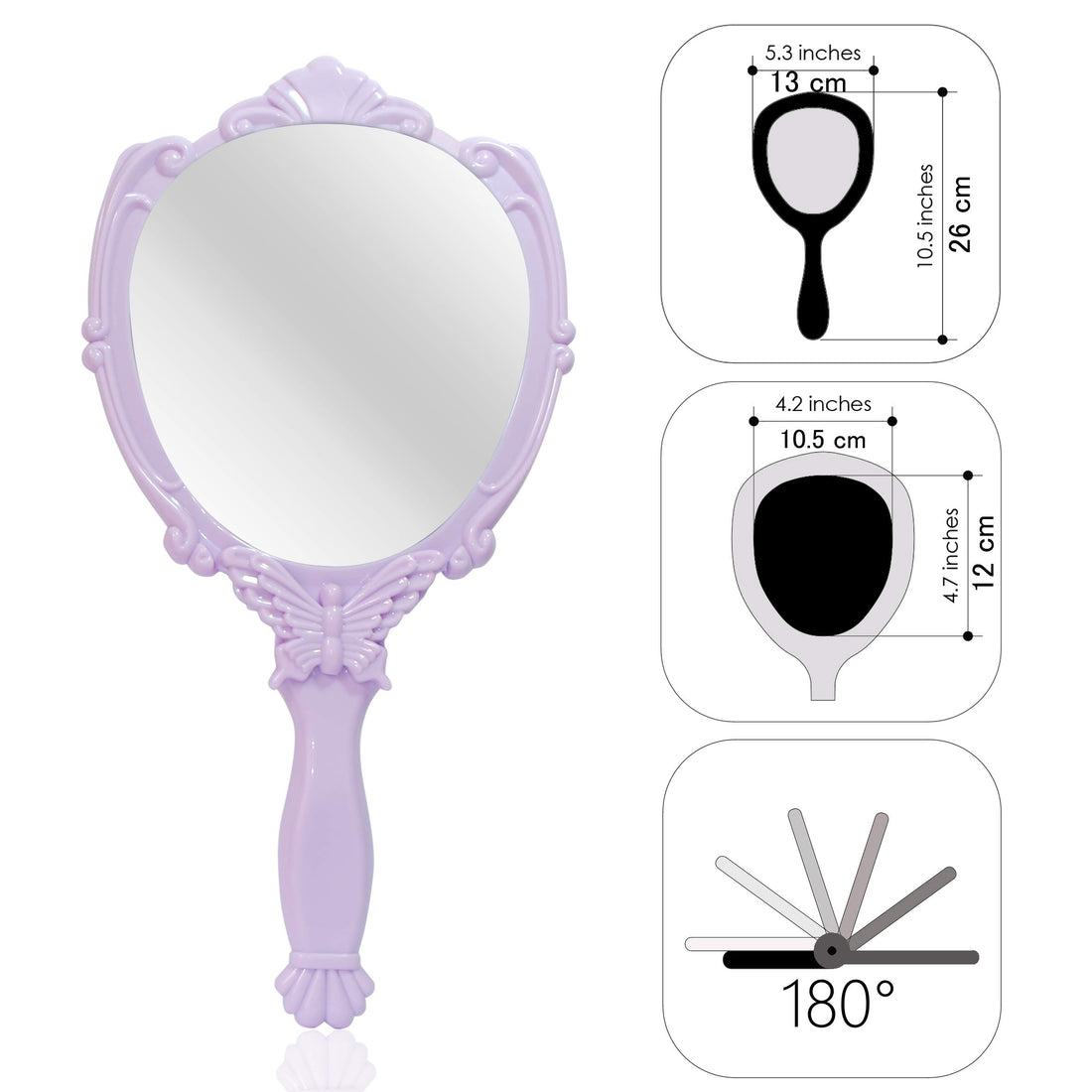 Embossed Butterfly Handheld Mirror with Folding Handle, Princess Style