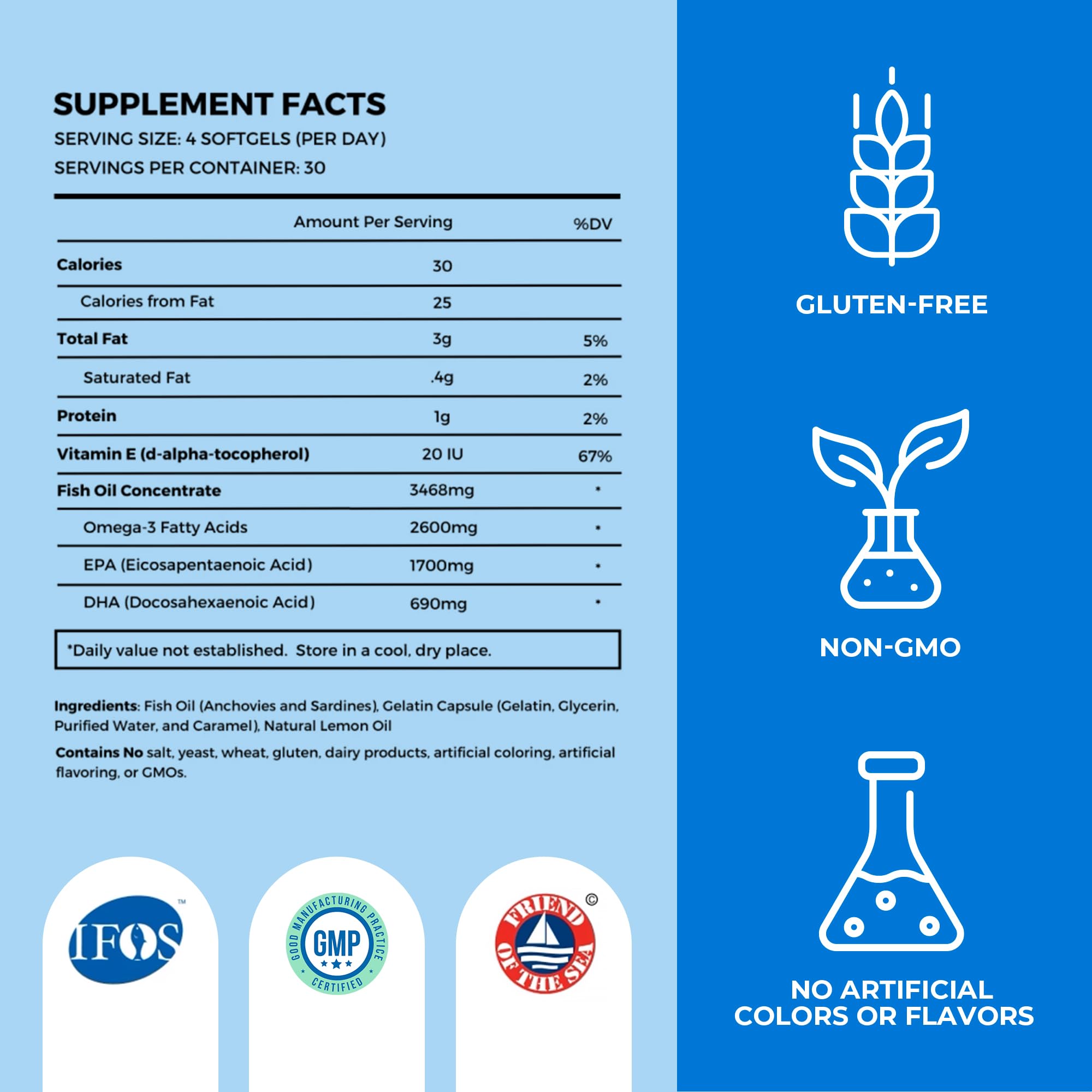 OMAPURE Fish Oil Supplements with Omega 3 Fatty Acids (3 Bottles, 120 Softgels) - High EPA, DHA, & IFOS Fish Oil Pills Support Heart & Joint Health - Burpless Fish Oil Promotes Brain Function