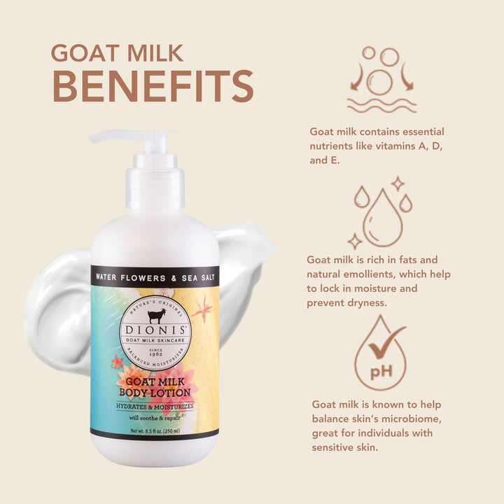 8.50 oz. , Water Flowers & Sea Salt : Dionis Goat Milk Skincare - Lotion, 8.5 oz., Water Flowers & Sea Salt