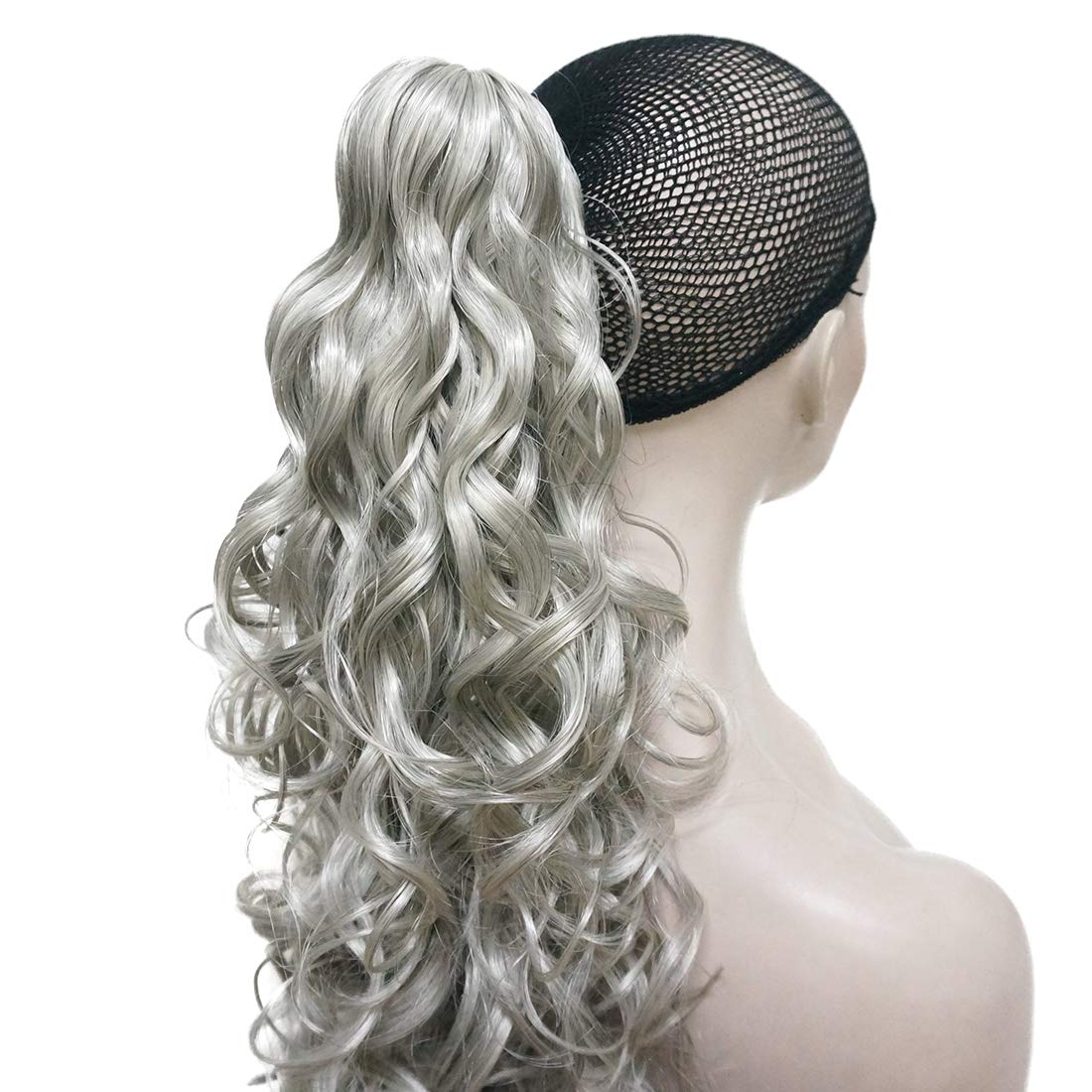 Lydell 30 Long Curly Styled Clip In Claw Ponytail Hair Extension Synthetic Hairpiece 280g with a jaw/claw clip #51 Silver Gray