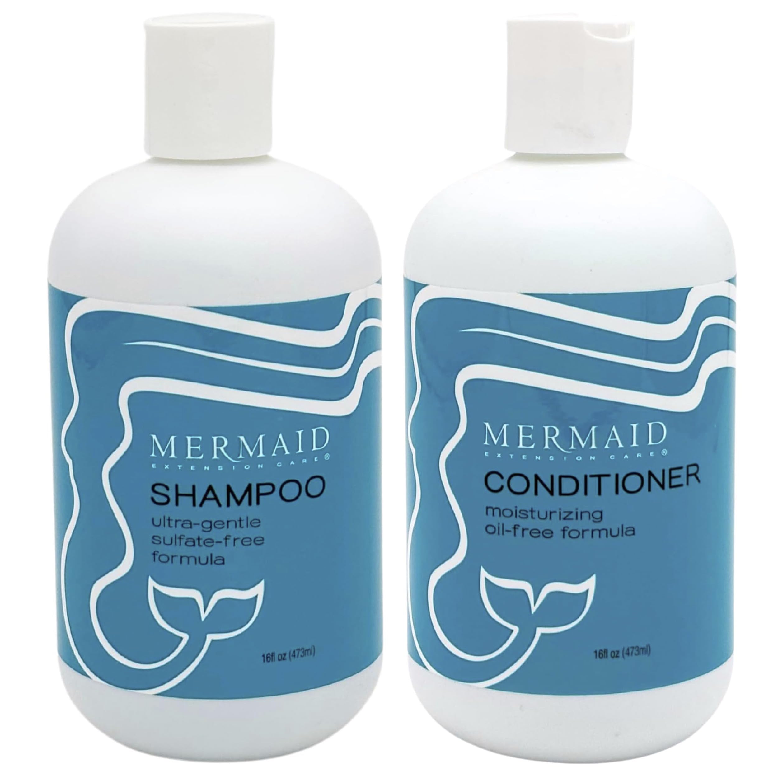 Mermaid Extension Hair Care Shampoo & Conditioner Combo | Oil-Free Gentle Moisturizing Salon Grade Hydrating | Plant-Based Sulfate & Paraben-Free Color-Safe Vegan Formula | (16 oz)