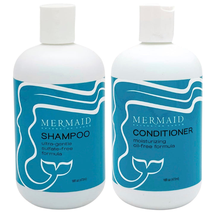 Mermaid Extension Hair Care Shampoo & Conditioner Combo | Oil-Free Gentle Moisturizing Salon Grade Hydrating | Plant-Based Sulfate & Paraben-Free Color-Safe Vegan Formula | (16 oz)