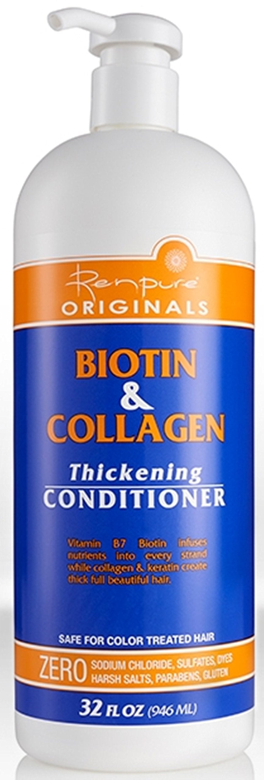 Renpure Originals Biotin & Collagen Thickening Shampoo And Conditioner Set 32 Oz (Zero Sodium Chloride, Sulfate, Dyes Harsh Salts, Parabens, Gluten)